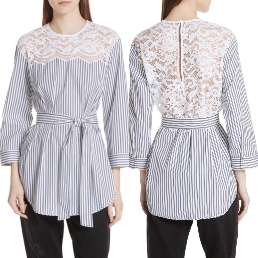 Sandro Blanc Lace Detail Striped Tunic Blouse Size 2